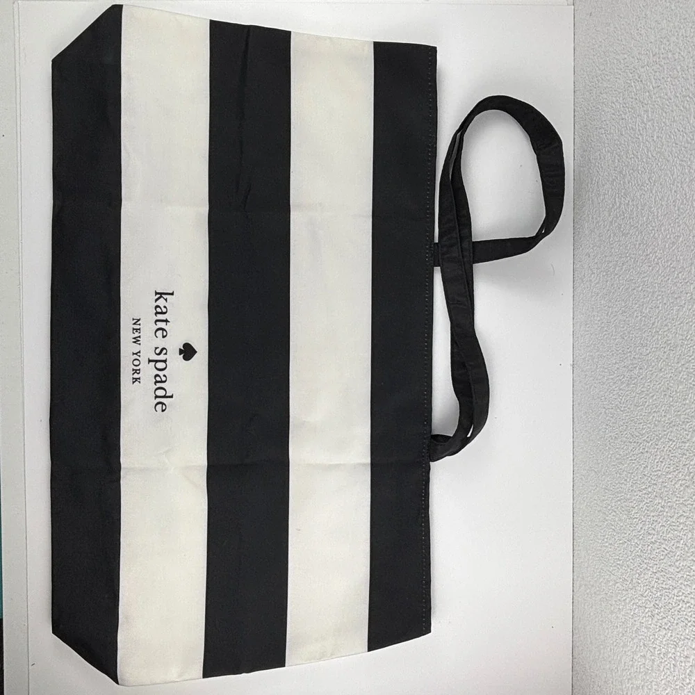 Kate Spade Tote Bag Womens Large Black White Striped Canvas Travel Designer